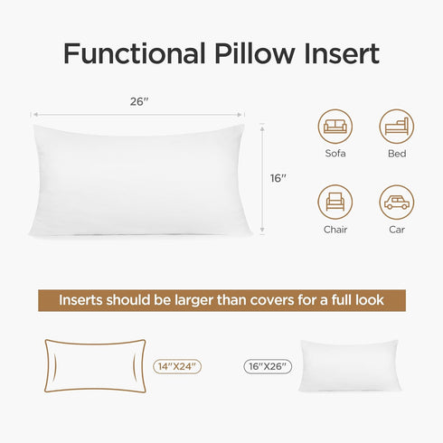 Acanva Polyester Decorative Rectangle Throw Pillow Inserts, Hypoallergenic Form Stuffer Cushion Sham Filler, 16x26, White, 1 Count (Pack of 1)...