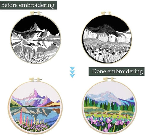 NEWSEE 4 Sets of Starter Kits for Embroidery Beginners, Cross Stitch kit, Embroidery Starter Kit Including Embroidery Hoop, Color Threads and Embr...