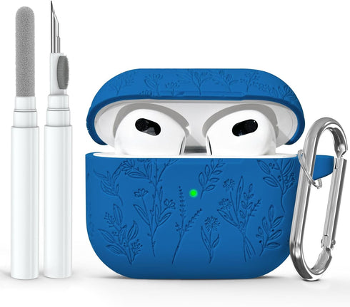 Flower Engraved Case for Apple AirPods 3rd Generation Case 2021, Soft Silicone Protective Case for AirPods 3 Case for Women Airpod Case with Clean...