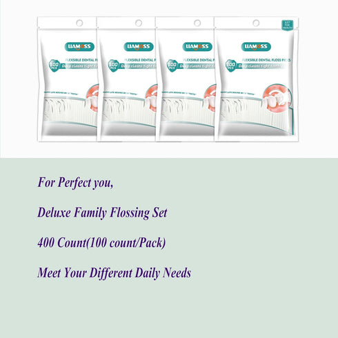 400 Count Dental Floss Picks-Tooth Picks Flossers for Adults-LIAMOSS No Break& No Shred Floss Sticks-Family Best Dental Oral Care Set(Pack of 4)...