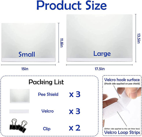 3 Pack Large Size Cat Litter Box Pee Shields, Easy Cleaning Frosted High Side Litter Box Splash Guard Cat Pee Shields for Open Top Litter Pan...