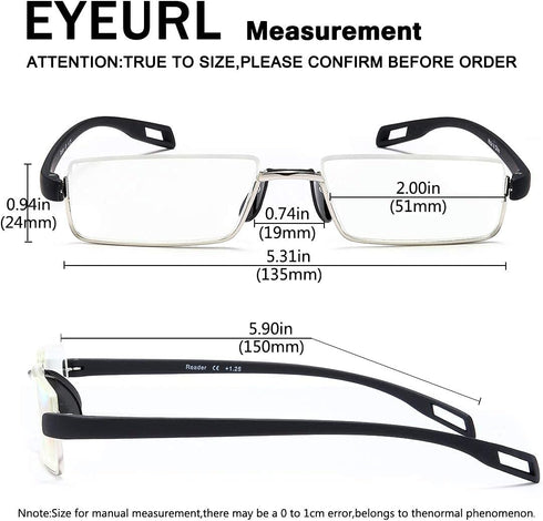 EYEURL Half Frame Reading Glasses Men and Women - Blue Light Blocking 1 Pair Computer Readers (Black, 2.5)...