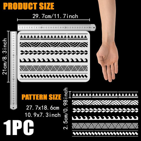 FINGERINSPIRE Samoan Geometric Border Painting Stencil 8.3x11.7inch Large Geometric Patterns Drawing Template Reusable Rectangle Triangle Wave Pat...