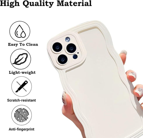 iPhone 13 Pro Max Case Camera Protection, Cute Wave Pattern Curly Girly Caseative Shockproof Protective Design for Women Girls, Soft TPU Rubber Ph...