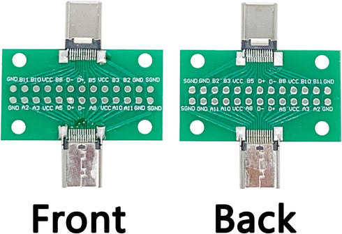 2pcs USB 3.1 Type C Male to Female Test Board with PCB Board 24 Pins 2.54 mm Double Sided Connector Socket for Data Line Wire Cable Transfer...