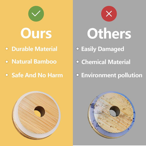 Mason Jar Lids with Straw Hole, 2.76inch/70mm Bamboo Mason Jar Lids for Regular Mouth Drinking Jars, Reusable Wooden Lids, Bamboo Lids Perfect for...