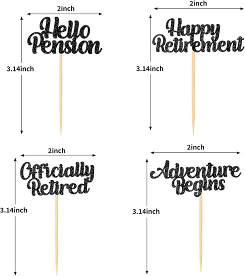 48 Pieces Happy Retirement Cupcake Toppers, Officially Retired Hello Pension Adventure Begins Cupake Picks for Farewell Party Supplies Decor(Black...
