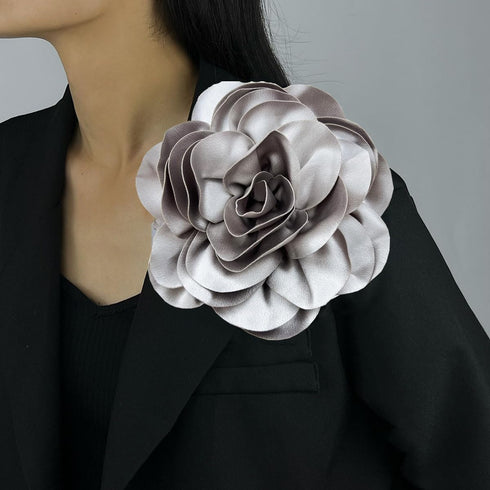 Dainty Satin Fabric Rose Flower Brooches 7.5in Extra Large Big Camellia Flower Brooches Lapel Pins for Women Wedding Party Dance Dress Clothes Acc...