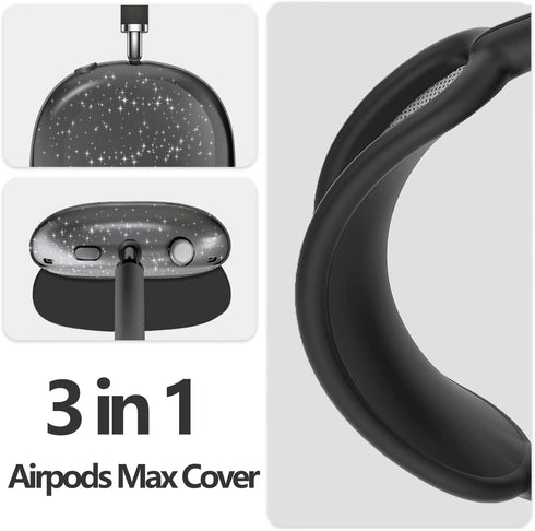 Silicone Airpods Max Case Cover, Apple Airpods Max Accessories, Transparent Sparkle Case Cover Black Set for Apple Airpods Max, Headphones Case, E...