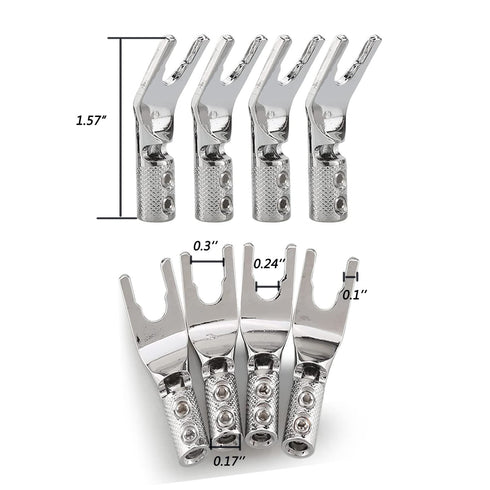 Tertullus 8 Pcs DIY Y Plugs Pure Copper Speaker Spade Connectors Y Plug Spade Speaker Wire Connectors 45 Degree Rhodium Plated Screw Locking Adapt...