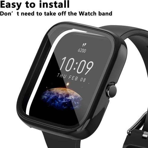 Screen Protector for Amazfit Bip 3/Bip 3 Pro Smartwatch, 2-Pack Hard PC Bumper Full Face Cover Protective Case Accessories for Amazfit Bip 3/Bip 3...