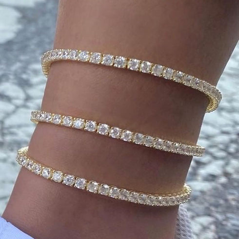 TOPGRILLZ Tennis Ankle Bracelet Gold Anklet Adjustable with Extension 14K Gold Plated Iced out Diamond 3-6mm Fashion Stylish Foot Jewelry for Wome...