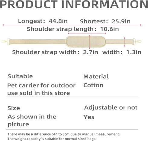 Pet Carrier Shoulder Strap - Lightweight and Comfortable Pet Carrier Accessory for Easy Travel - Reduces The Burden of Carrying Your Pet (Beige)...