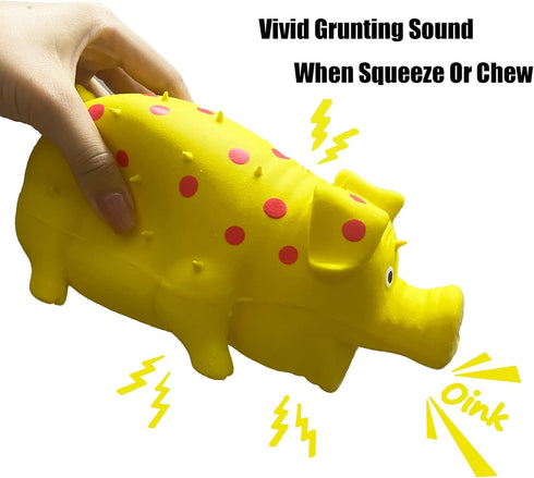Pig Squeaky Dog Toy, 2 PCS Interactive Rubber Pig Dog Chew Toy - Durable Latex Spot Grunting Pig Dog Toys That Oink for Small Medium Large Dogs (O...