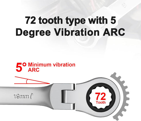 Ratchet Wrench, 19mm Combination Wrench, 180 ° Flex Head Ratcheting Wrench, Anti-rust Wrench Tool...