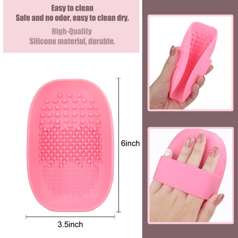 Silicon Makeup Brush Cleaning Mat Makeup Brush Cleaner Pad with Back Strap Cosmetic Brush Cleaning Mat Portable Washing Tool for Makeup (Pink)...