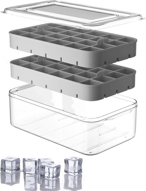 Ice Cube Tray with Lid and Bin, ROTTAY Ice Trays for Freezer, Easy-release 48 Small Nugget Silicone Ice maker with Ice Bucket, Ice Cube Storage Co...