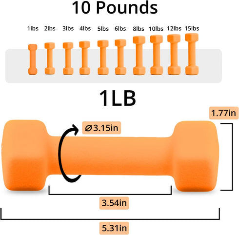 Portzon Weights Dumbbells 10 Colors Options Compatible with Set of 2 Neoprene Dumbbells Set,1-15 LB, Anti-Slip, Anti-roll, Hex Shape...