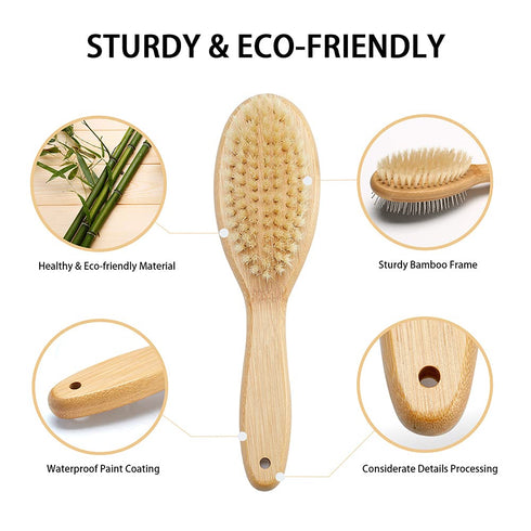 Dog Brush Cat Brush, Vokiuler Double Sided Bristle and Pin Pet Brush for Dog Grooming, Real Boar Bristle Shedding Brush with Bamboo Handle for Lon...