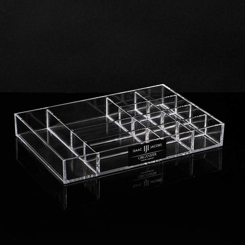 Isaac Jacobs 12-Compartment Clear Acrylic Drawer Organizer (9.4" L x 6.4" W x 1.3" H), Multi-Sectional Tray & Storage Solution for Makeup, School ...