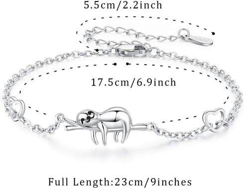 JUSTKIDSTOY Sloth Bracelets Sterling Silver “Slow Down Be Happy” Slider Animal Chain Necklaces for Women Sloth Gifts Lover (Bracelet)...