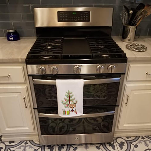 Caroline's Treasures BB1597WTKT Christmas Tree and Shiba Inu White Kitchen Towel Set of 2 Dish Towels Decorative Bathroom Hand Towel for Hand, Fac...