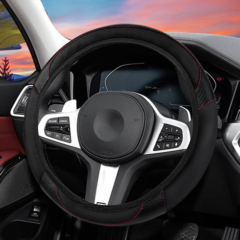 Car Steering Wheel Cover, Anti-Slip PU Leather & Carbon Fiber Steering Wheel Protector, Universal 14.5-15 Inch, Automotive Interior Accessories, F...