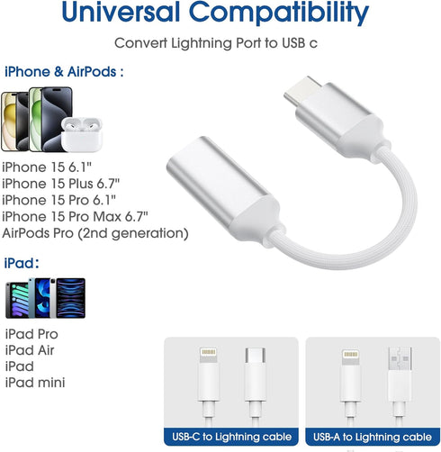 TechMatte Lightning to USB C Cable Adapter, 4 inch PD Fast Charging Compatible with Phone 15/Plus/Pro/Pro Max and More Type C Devices, No Headphon...