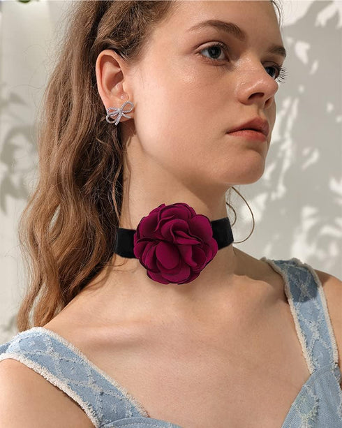 Dtja Vintage Rose Flower Choker Necklace for Women Girls Gothic Black Velvet Ribbon Camellia Blossom Charm Chain Adjustable Comfort Fit Retro Wedd...