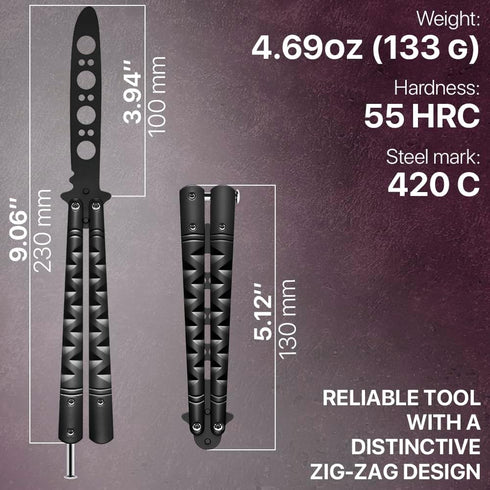 GOOD WORKER Practice Butterfly Knife – Butterfly Trainer – Black Butterfly Knives NOT Real NOT Sharp Blade – Black Dull Trick Butterfly – Butter F...