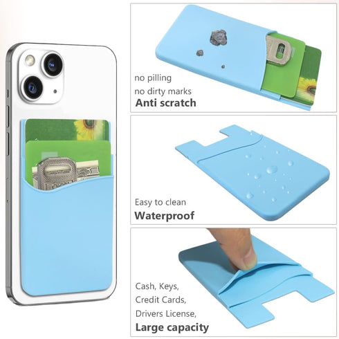 Phone Wallet Stick on, 6Pack Phone Card Holder, Silicone Card Holder for Back of Phone Case, Sticky Credit Card Holder for iPhone,Samsung,Smartpho...