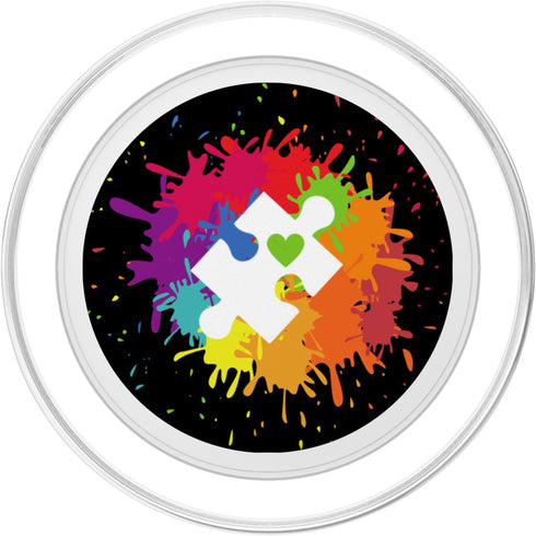 Autism Awareness Puzzle Piece Colorful Rainbow Splatter PopSockets MagSafe PopGrip for iPhone...