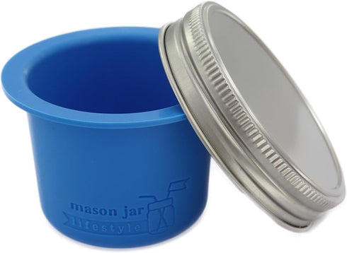 Divider Cup by Mason Jar Lifestyle - For Salads, Dips, and Snacks. Plastic Free Bento Lunch Container(Bright Blue, Wide Mouth)...