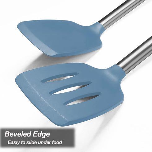 2 Pack Spatulas, Solid & Slotted Silicone Spatula Set, Stainless Steel Handle Coated with Silicone, Non Stick, Heat Resistant Rubber Flipper for F...
