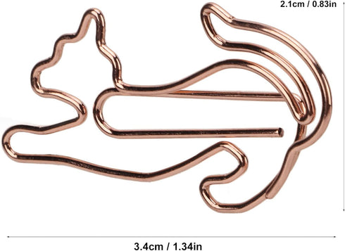 20Pcs Cute Cat Shaped Paper Clips, Metal Animal Shaped Clips, Rose Gold Paperclips for Office, Paper, and Memo...