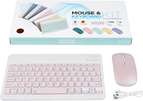 Bluetooth Keyboard and Mouse Combo Ultra-Slim Portable Rechargeable Compact Wireless Mouse Keyboard Set for Pad/iPad Pro/iPad Mini/iPad Air Mac OS...