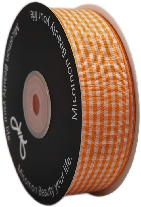 Micomon Orange Gingham Plaid Checked Ribbon 25 Yard Each Roll 100% Polyester (1", Orange)...