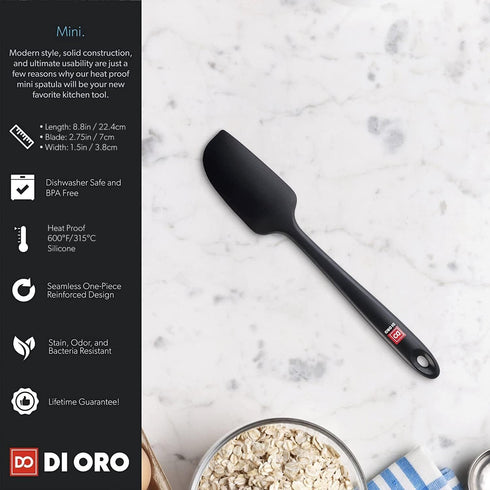 DI ORO Seamless Series Mini Silicone Spatula - BPA Free Pro-Grade 600ºF Heat-Resistant Non-Stick Small Rubber Jar Spatula - Silicone Kitchen Scrap...