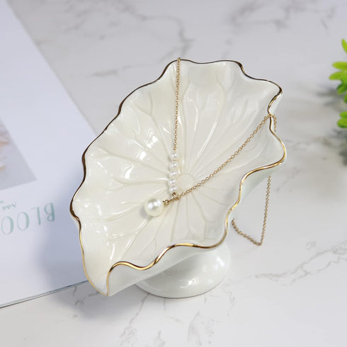 Soap Dish Ceramic White Lotus Leaf Shape Soap Holder Self Draining Soap Dish Waterfall Slot Sponge Holder Bathroom Accessories for Bathroom, Kitch...