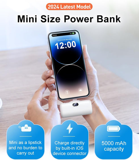 Portable Charger, Mini Power Bank, 5000mAh Phone Charger, Compact Battery Pack for iPhone&Android, USB C Cable, LCD Display, Battery Bank Compatib...