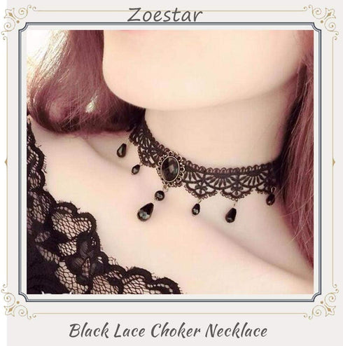 Zoestar Black Lace Choker Necklaces Vintage Crystal Pendant Necklace Punk Chain Accessories for Women...