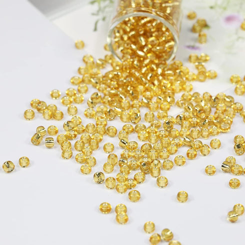 Bala&Fillic Clear Golden Lined Color 4mm Seed Beads About 1400pcs in Box 6/0 Glass Craft Seed Beads for Jewelry Making, Hole 1.2mm (Clear Golden L...