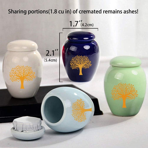 Mini Cremation Urns for Human Ashes Set of 4 - Tree of Life Small Keepsake Urns - Ceramic Adult Dog Cat Ashes Holders Miniature Memorial Funeral U...