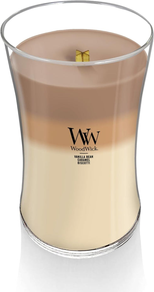 WoodWick Large Hourglass Trilogy Candle, Café Sweets Scented, Premiums Soy Wax Blend, Crackles as it Burns, 21oz...