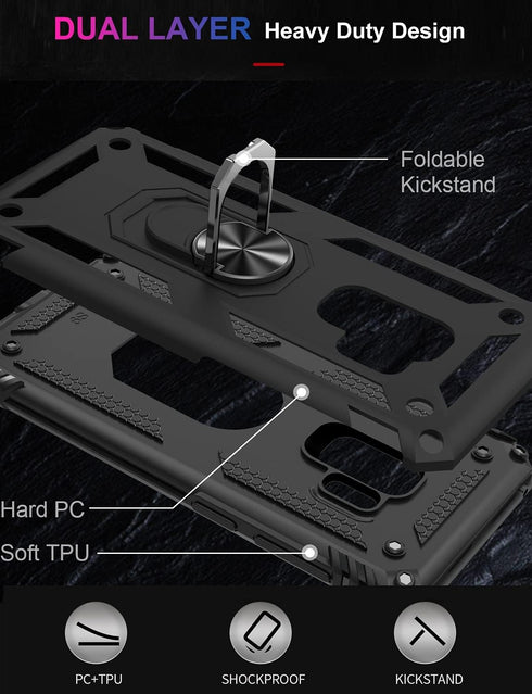 IKAZZ for Galaxy S9 Case,Military Grade Shockproof Heavy Duty Protective Phone Cover Pass 16ft Drop Test with Magnetic Kickstand Black...