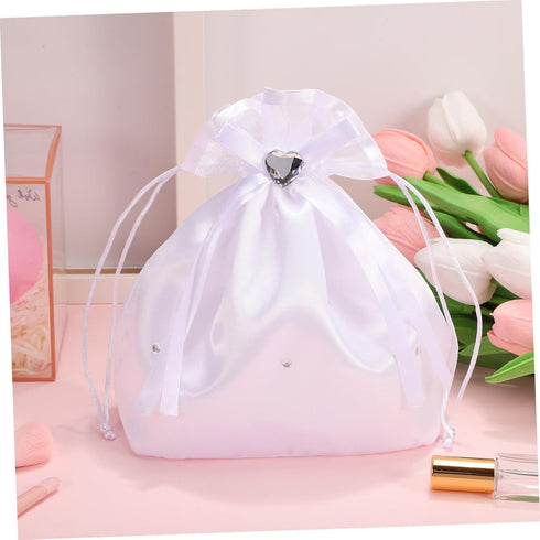 Beaupretty White Bridal Bridesmaid Satin Flower Decorated Dolly Bag Handbag Wedding Bag Pouch Lovely Gift...