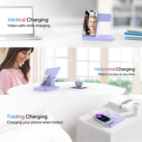 Charging Station for Multiple Devices Apple, 3 in 1 Charging Station for Apple, Fast Wireless Charger Stand for iPhone 14/13/12/11/Pro/Max/Plus/XS...