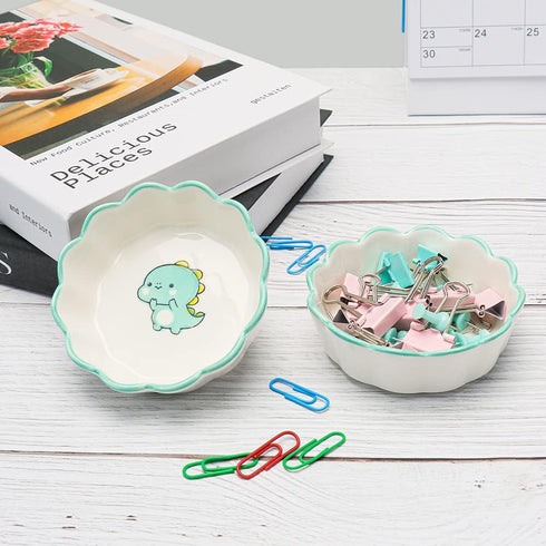 NatSumeBasics Ceramic Paper Clip Holder with Green Dinosaur Cute PaperClip Dish Cup Holders Dispenser for Home Office Desk Organizer Accessories a...