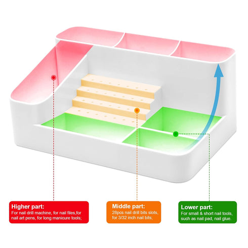 ANRUI Nail Drill Machine & Bits Storage Box, Plastic Nail desk organizer of 28 Holes Nail Drill Holder, Professional Nail Drill Grinding Bit Holde...