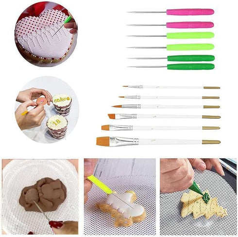 Cookie Decorating Kit Supplies Including 2 Acrylic Cookie Turntable 6 Cookie Scribe Needle 4 Silicone Mesh Mats 6 Cookie Decoration Brushes 8 Rubb...